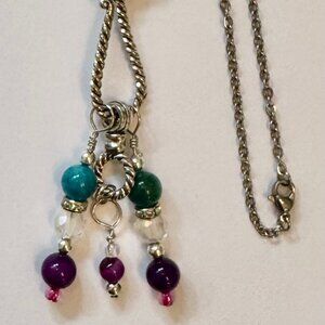 Necklace handmade 3 tier dangle silver tone purple turquoise jasper beads OOAK